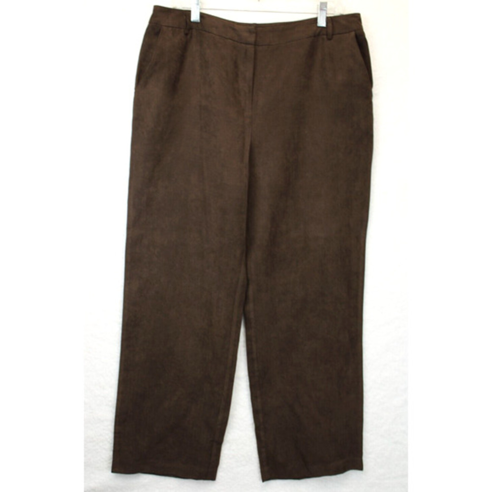 Norton Mcnaughton Wide Leg Pants Women 14 Faux Suede High Waist Brown Trousers